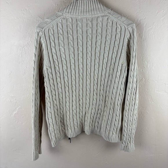 L.L. Bean Cream Tan Cowl Neck Cable Knit Cardigan Sweater Full Zip Women’s Large - Picture 5 of 10